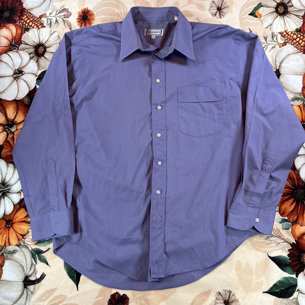 Vintage YSL Yves Saint Laurent Dress Shirt Mens Large 16 32/33 Periwinkle Blue